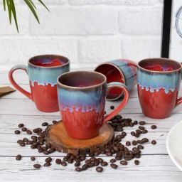 Homesake 'Altered Glaze Latte Melon' Red & Blue Ceramic Mug (0.26 L) - Set of 4-4