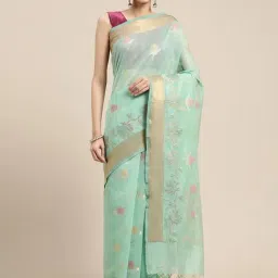 Banarasi Silk Works Sea Green Cotton Woven Saree With Unstitched Blouse-picture-48