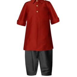 A.T.U.N. Maroon & Black Solid Full Sleeves Pathani Kurta with Pyjamas-image-33