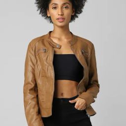 Only Brown Full Sleeves Biker Jacket-image-51