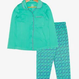 Kiddopanti Kids Green Printed Shirt with Pyjamas-image-35