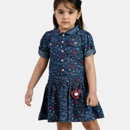 Peppermint Kids Indigo Blue Cotton Printed Dress-picture-45