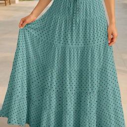 Moomaya Turquoise Regular Fit Polka Dot Skirt with Pockets-picture-49