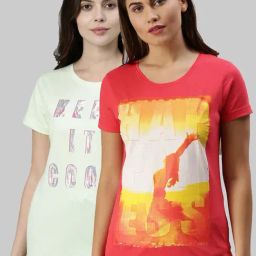 Kryptic Green & Fuchsia Printed Cotton T-Shirt - Pack of 2-image-37