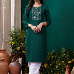 Rujave Women Ethnic Motifs Embroidered Regular Thread Work Kurta with Trousers-image-89