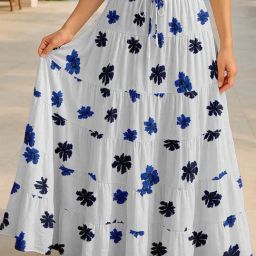 Moomaya White Regular Fit Floral Skirt with Pockets-picture-44