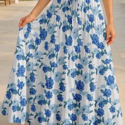 Moomaya White & Blue Regular Fit Floral Skirt with Pockets-picture-41