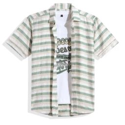 Cavio Boys Green Cotton Striped Comfort Fit Shirt-image-94
