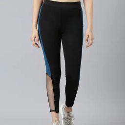 Aarika Black & Blue Mid Rise Sports Track Pants-image-21