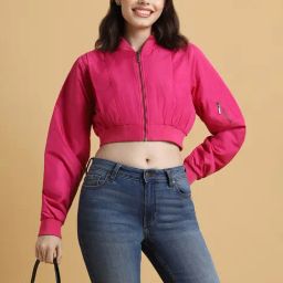Forever 21 Pink Regular Fit Bomber Jacket-image-77