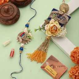 Saraf RS Jewellery Set of 2 Kundan & Pearl Beaded Handcrafted Designer Rakhi Set For Bhaiya & Bhabhi with Roli Chawal-image-51