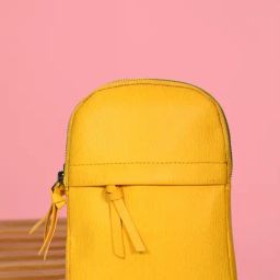SASSORA Yellow IRIS Textured Small Leather Backpack-12