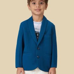 Kids Island Boys Blue Printed Regular Fit Blazer with T-Shirt-image-27