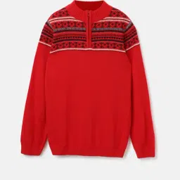 United Colors of Benetton Kids Red Self Design Full Sleeves Sweater-picture-36