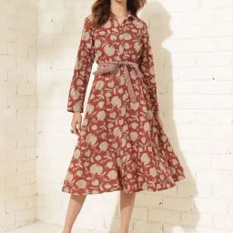 Fabindia Red Cotton Printed Midi Dress-picture-24