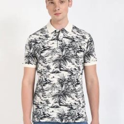 Tommy Hilfiger Off White Cotton Regular Fit Printed Polo T-Shirt-31