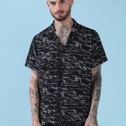 SHOWOFFFF Black Cotton Relaxed Fit Printed Co-Ord Set-image-0