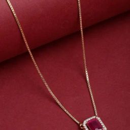 Panash Gold Plated Red CZ Stone Studded Pendant Chain-13