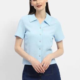 MADAME Sky Blue Textured Shirt-image-54