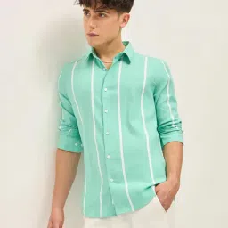 THE BEAR HOUSE Green Cotton Slim fit Striped Shirts-picture-23