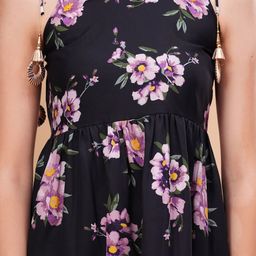 JC4U Floral Printed Pleated Shoulder Straps A-Line Kurta With Sharara & Dupatta image 4