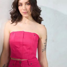 VIRGIO Pink Cotton Solid Sleeveless Crop Top-image-72