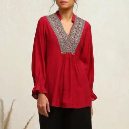Biba Red Embroidered A Line Short Kurti-18