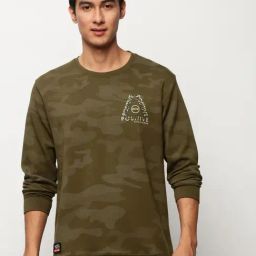 SHOWOFF Olive Slim Fit Camouflage Sweatshirt-image-94