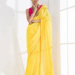Swtantra Yellow Plain Saree With Unstitched Blouse-picture-15