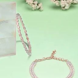 Zaveri Pearls Set of 2 Rose Gold Cubic Zirconia Contemporary Tennis Bracelets-ZPFK13438-45