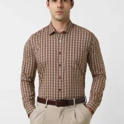 Van Heusen Brown Cotton Slim Fit Checks Shirt-picture-39