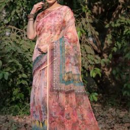MIRCHI FASHION Peach Floral Print Saree With Unstitched Blouse-picture-13