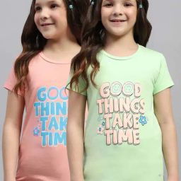 Monte Carlo Girls Green & Peach Printed T-Shirts-image-26