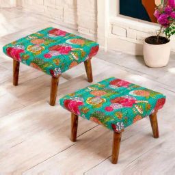 Ikiriya Queens Sea Green Sheesham Wood Century Ottomans in Teak Finish-image-98