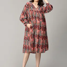 The Mom Store Print Puff Sleeve Maternity A-Line Dress-image-5