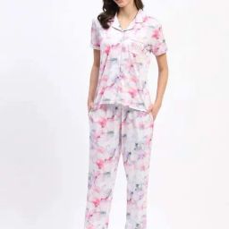 MADAME M Secret Pink Printed Shirt Pyjamas Set-image-93
