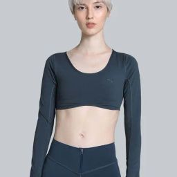 Puma Blue Plain Sports Cropped T-Shirt-picture-35