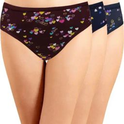 IN CARE Maroon & Navy Cotton Printed Bikini Panties - Pack Of 3-image-78