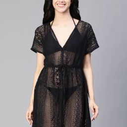 Oxolloxo Black Self Design Beachwear Dress-image-17
