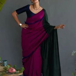 Suta Purple & Green Plain Saree Without Blouse-picture-37