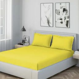 DDecor Solid Yellow 180 TC Cotton King Bed Sheet With 2 Pillow Covers-image-14