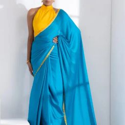 Swtantra Blue Plain Saree With Unstitched Blouse-44