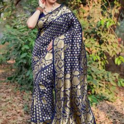 MIRCHI FASHION Navy Woven Saree With Unstitched Blouse-picture-42