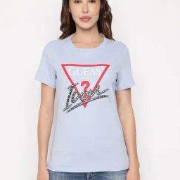 Guess Blue Printed Round Neck Icon T-Shirt-picture-26
