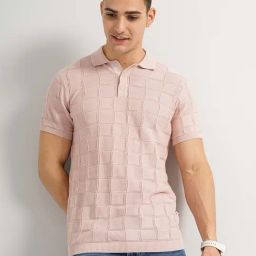 celio* Pink Regular Fit Textured Cotton Polo T-Shirt-image-21