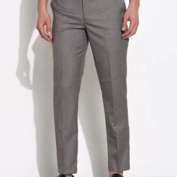 SHOWOFF Grey Straight Fit Solid Formal Trousers-image-15