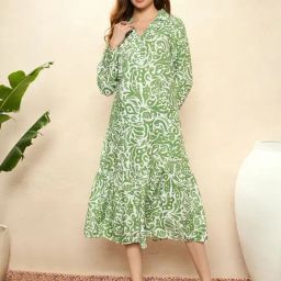 KASSUALLY Green Printed Shirt Dress-image-47