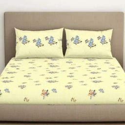 Spaces Wax Yellow Cotton 144 TC King Bedsheet With Pillow Covers-image-16