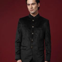 Rare Rabbit Black Tailored Fit Solid Bandhgala-57