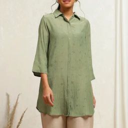 Biba Green Embellished A Line Short Kurti-36